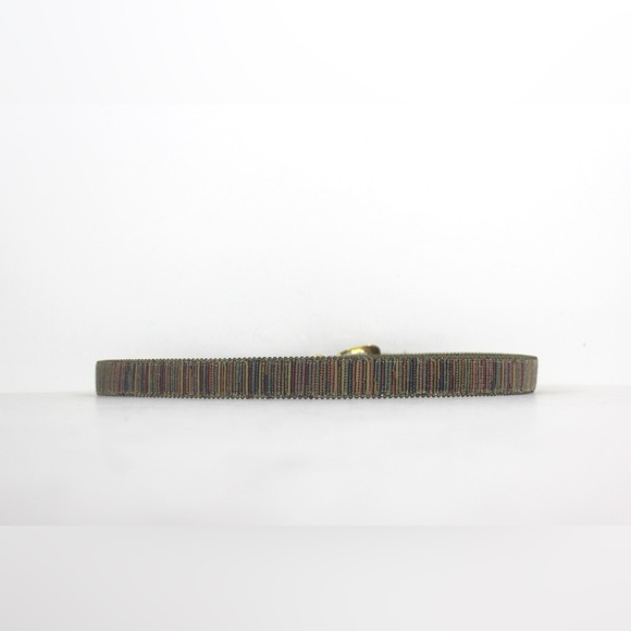 80’s Vintage Fabric Belt with Gold Buckle, Beaded Brass Edge Large L Eighties - Picture 6 of 8